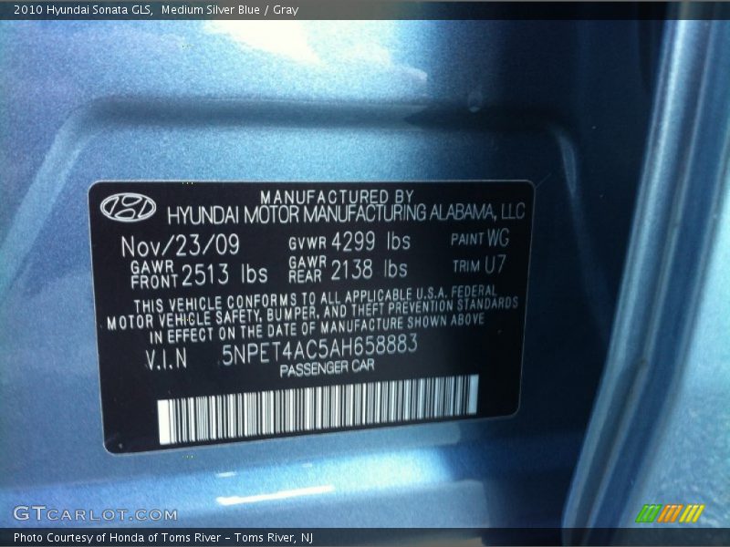 Medium Silver Blue / Gray 2010 Hyundai Sonata GLS