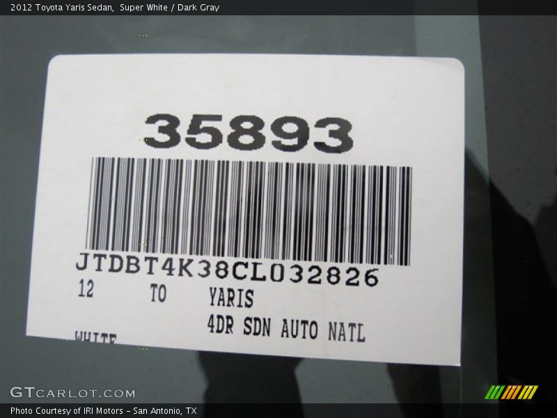 Super White / Dark Gray 2012 Toyota Yaris Sedan