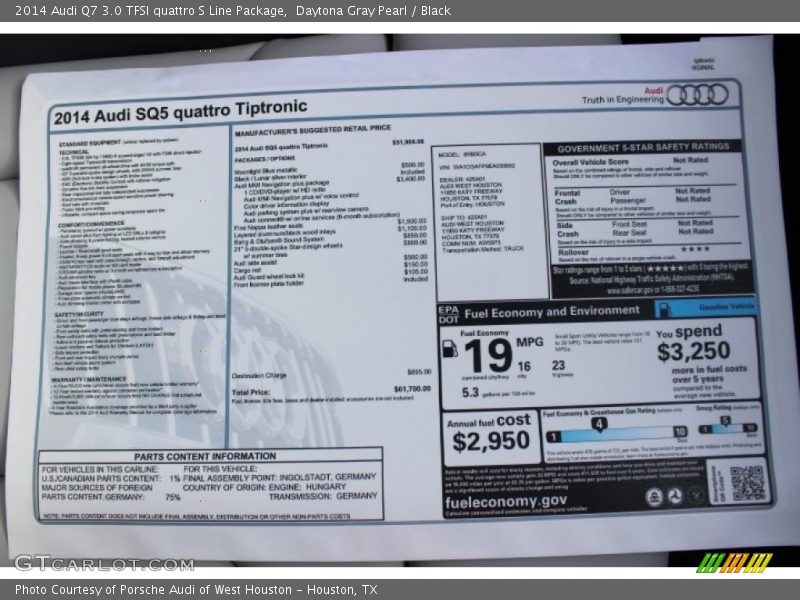 Daytona Gray Pearl / Black 2014 Audi Q7 3.0 TFSI quattro S Line Package