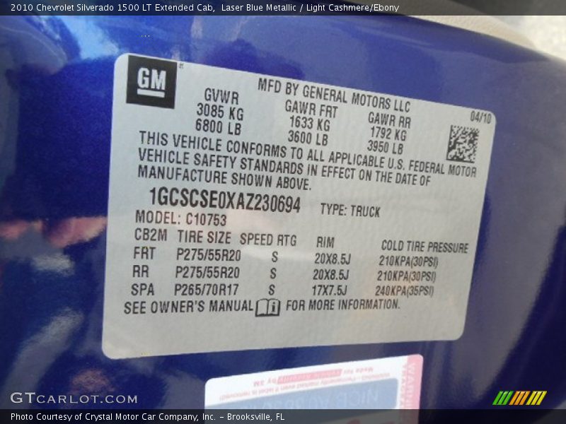 Laser Blue Metallic / Light Cashmere/Ebony 2010 Chevrolet Silverado 1500 LT Extended Cab
