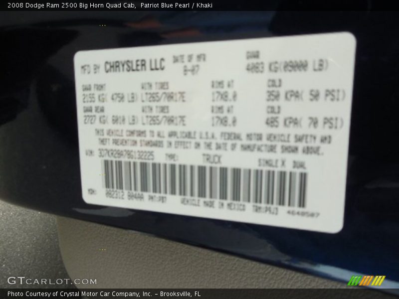 Patriot Blue Pearl / Khaki 2008 Dodge Ram 2500 Big Horn Quad Cab
