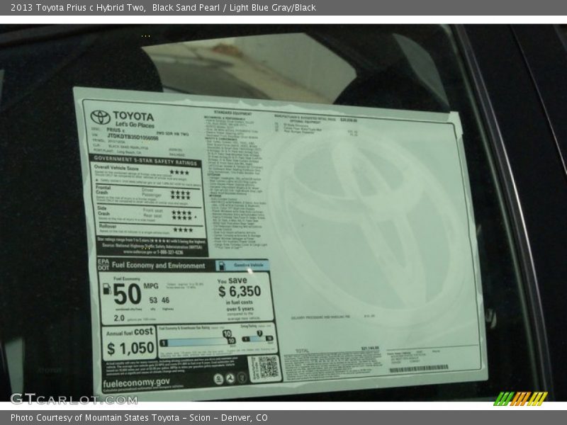 Black Sand Pearl / Light Blue Gray/Black 2013 Toyota Prius c Hybrid Two