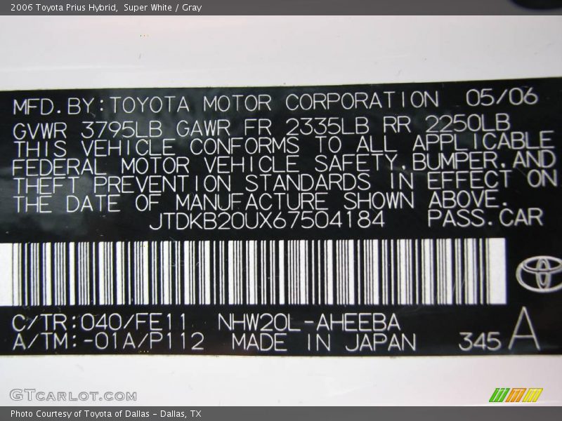 Super White / Gray 2006 Toyota Prius Hybrid