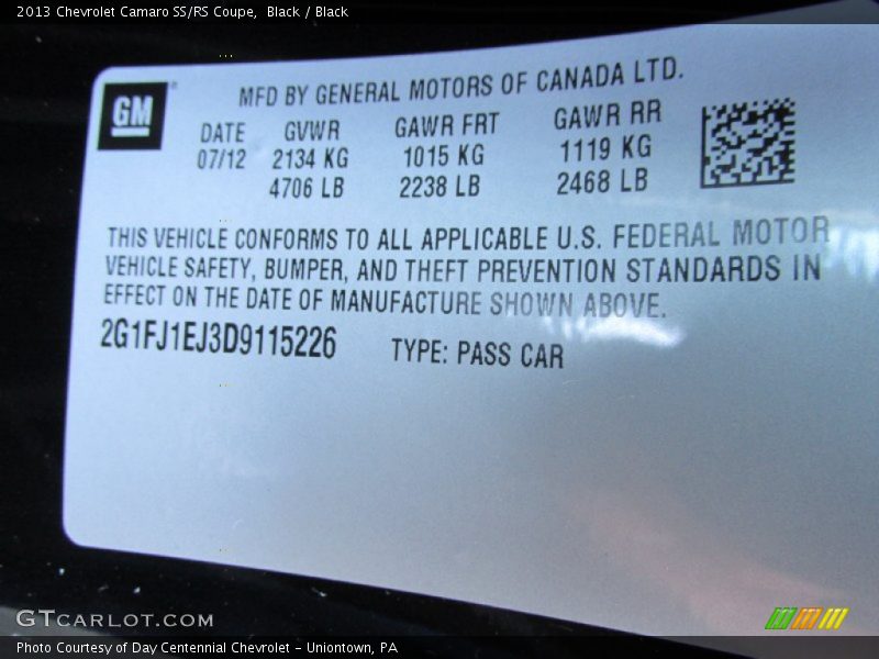Black / Black 2013 Chevrolet Camaro SS/RS Coupe