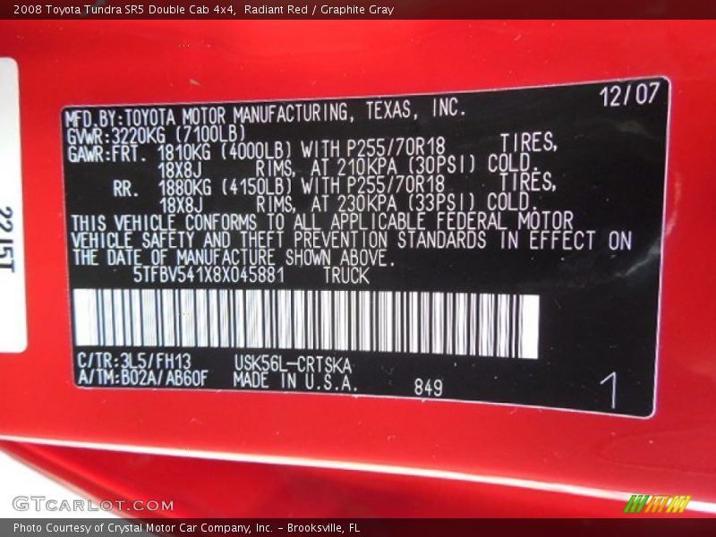 Radiant Red / Graphite Gray 2008 Toyota Tundra SR5 Double Cab 4x4