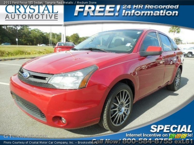 Sangria Red Metallic / Medium Stone 2011 Ford Focus SES Sedan