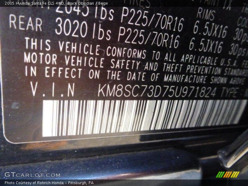 Black Obsidian / Beige 2005 Hyundai Santa Fe GLS 4WD