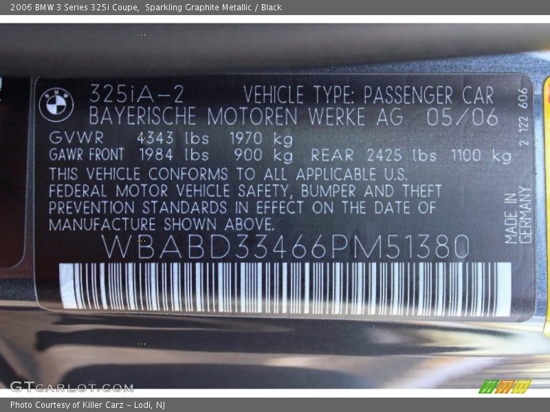 Sparkling Graphite Metallic / Black 2006 BMW 3 Series 325i Coupe