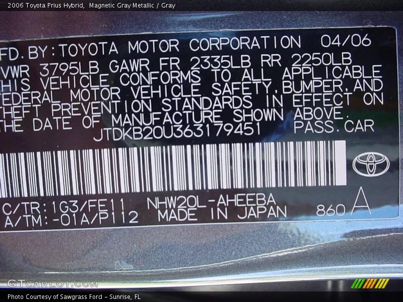 Magnetic Gray Metallic / Gray 2006 Toyota Prius Hybrid
