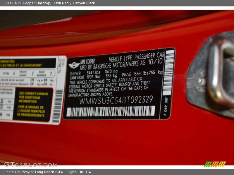 Chili Red / Carbon Black 2011 Mini Cooper Hardtop