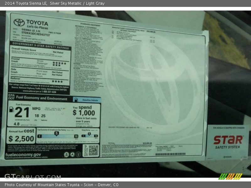 Silver Sky Metallic / Light Gray 2014 Toyota Sienna LE