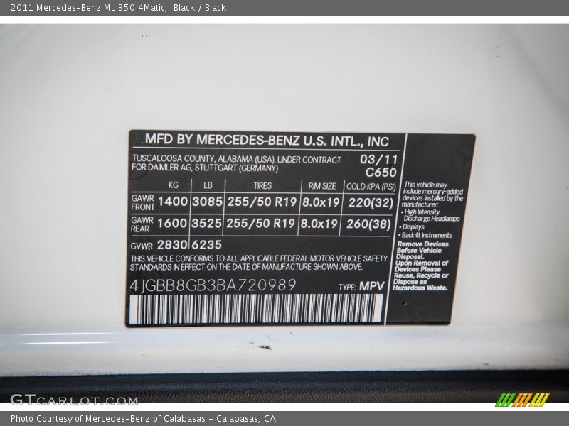 Black / Black 2011 Mercedes-Benz ML 350 4Matic