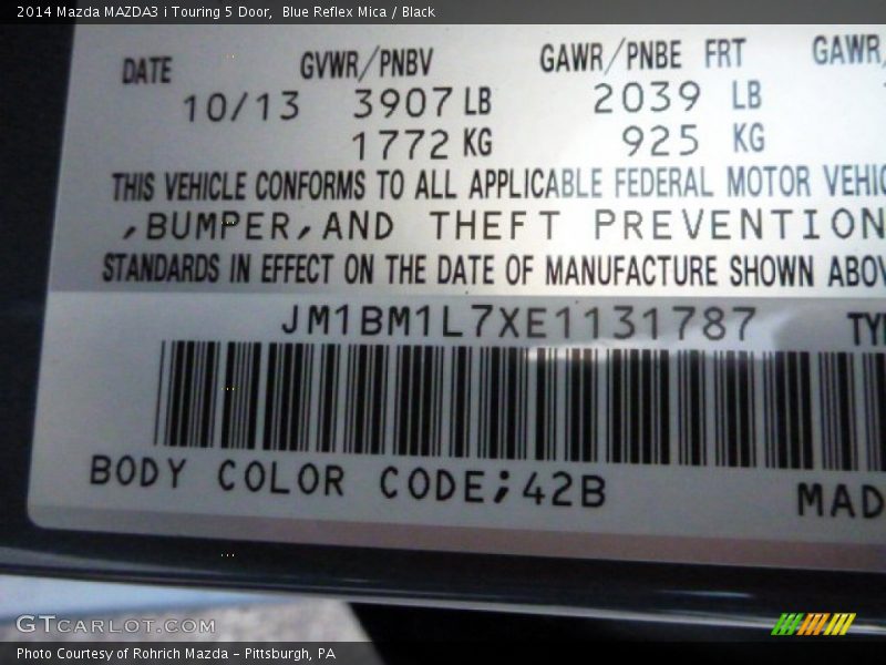 Blue Reflex Mica / Black 2014 Mazda MAZDA3 i Touring 5 Door