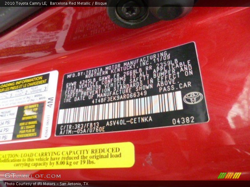 Barcelona Red Metallic / Bisque 2010 Toyota Camry LE