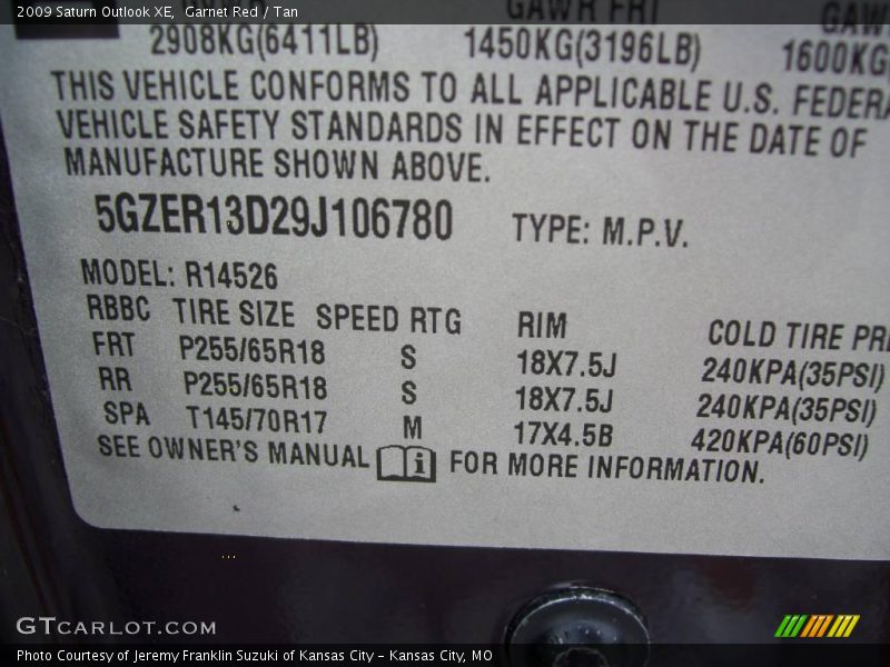 Garnet Red / Tan 2009 Saturn Outlook XE