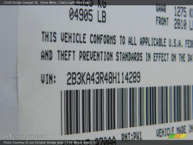 Stone White / Dark/Light Slate Gray 2008 Dodge Charger SE