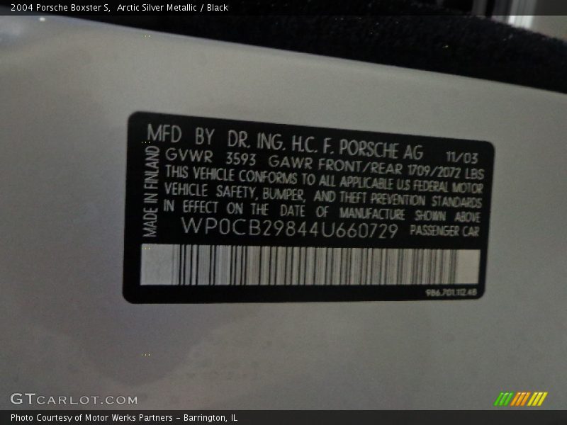 Arctic Silver Metallic / Black 2004 Porsche Boxster S