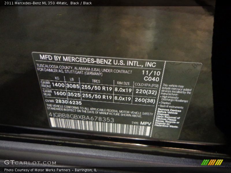 Black / Black 2011 Mercedes-Benz ML 350 4Matic