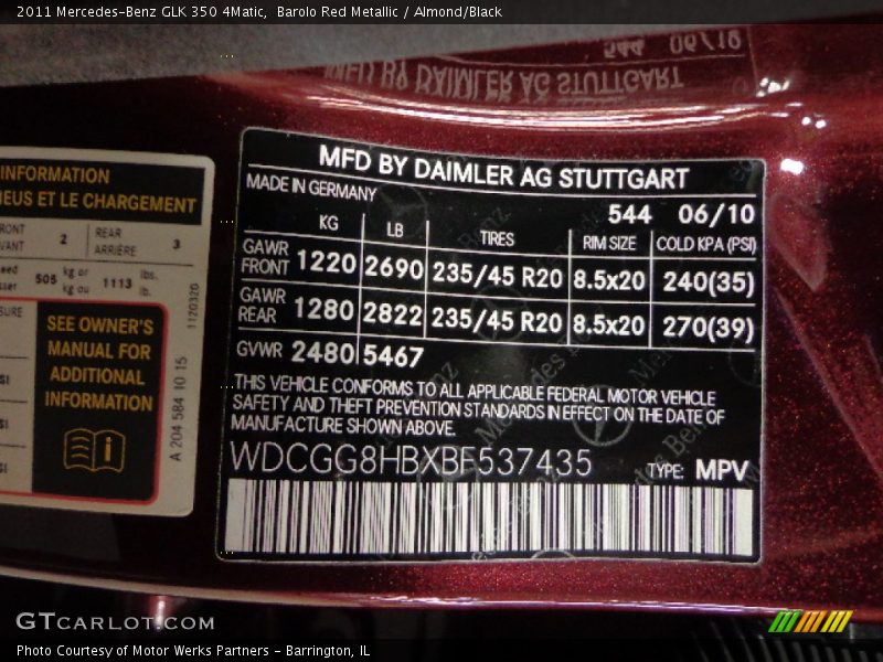 Barolo Red Metallic / Almond/Black 2011 Mercedes-Benz GLK 350 4Matic