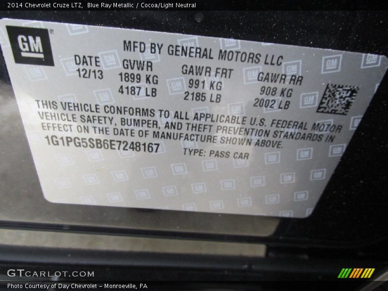 Blue Ray Metallic / Cocoa/Light Neutral 2014 Chevrolet Cruze LTZ