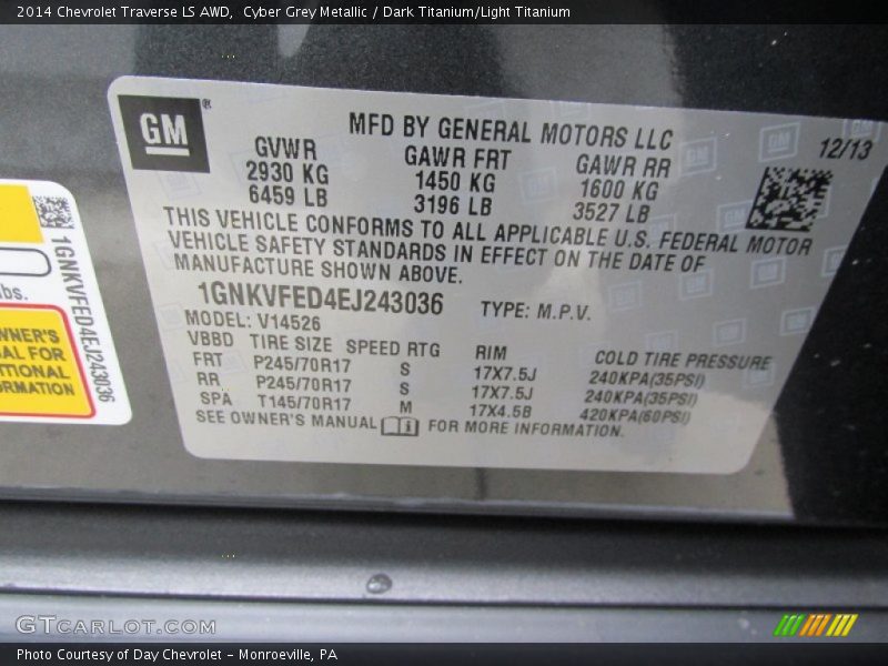 Cyber Grey Metallic / Dark Titanium/Light Titanium 2014 Chevrolet Traverse LS AWD