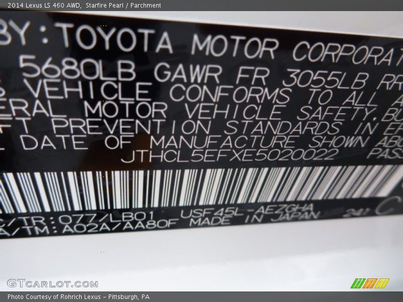 2014 LS 460 AWD Starfire Pearl Color Code 077