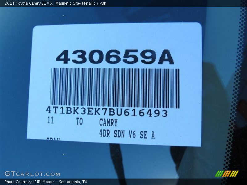 Magnetic Gray Metallic / Ash 2011 Toyota Camry SE V6
