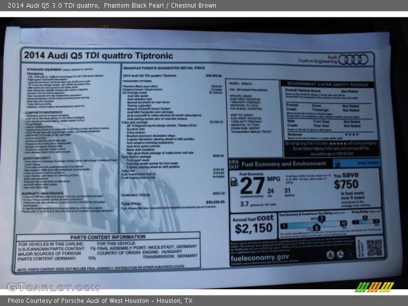  2014 Q5 3.0 TDI quattro Window Sticker