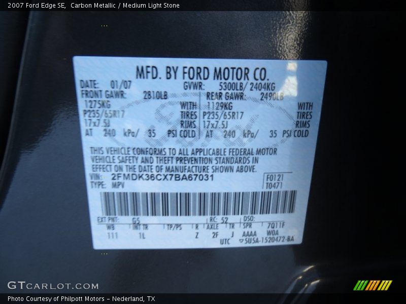 Carbon Metallic / Medium Light Stone 2007 Ford Edge SE