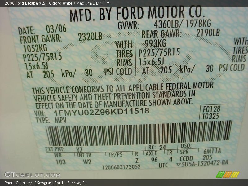 Oxford White / Medium/Dark Flint 2006 Ford Escape XLS