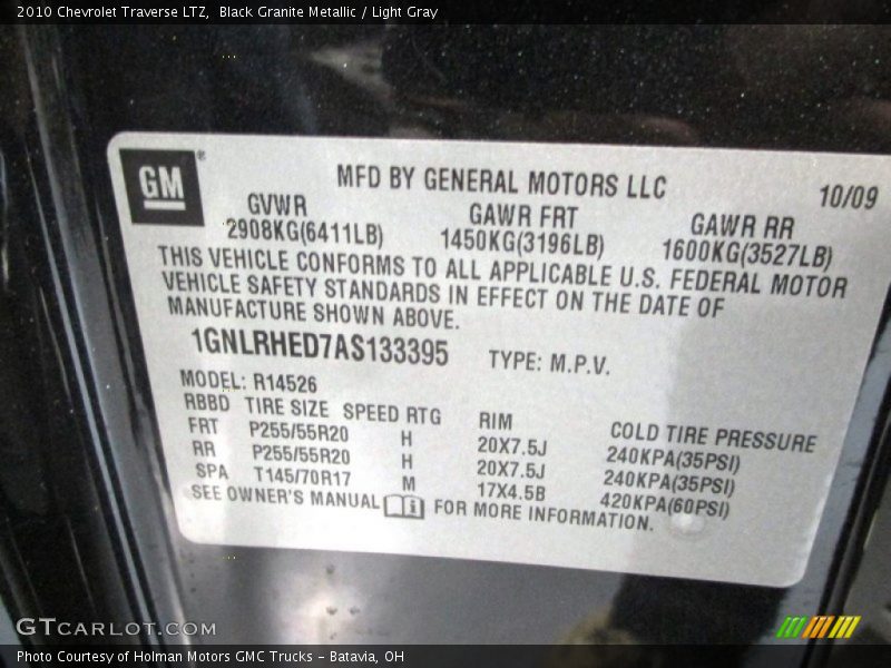Black Granite Metallic / Light Gray 2010 Chevrolet Traverse LTZ