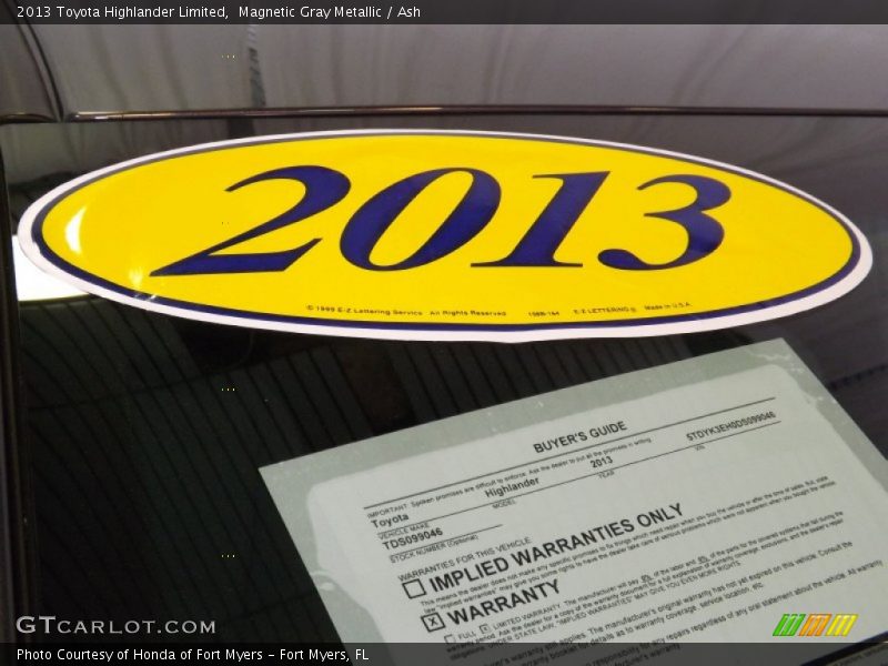 Magnetic Gray Metallic / Ash 2013 Toyota Highlander Limited