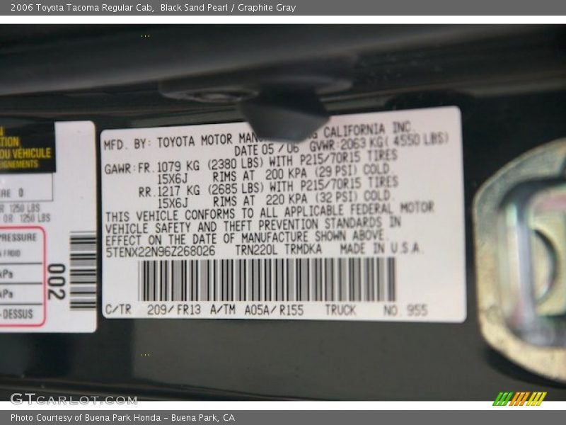 Black Sand Pearl / Graphite Gray 2006 Toyota Tacoma Regular Cab