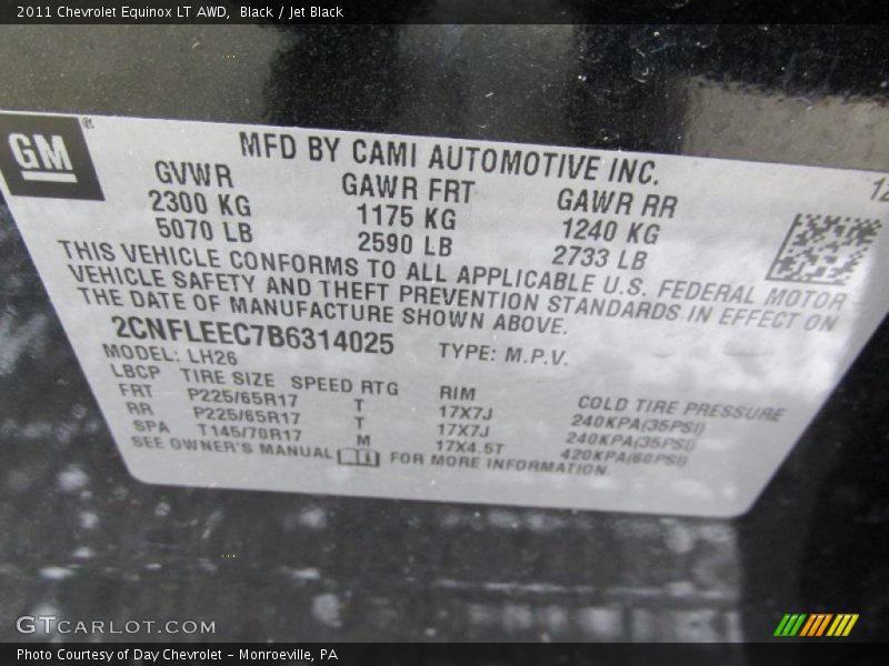 Black / Jet Black 2011 Chevrolet Equinox LT AWD