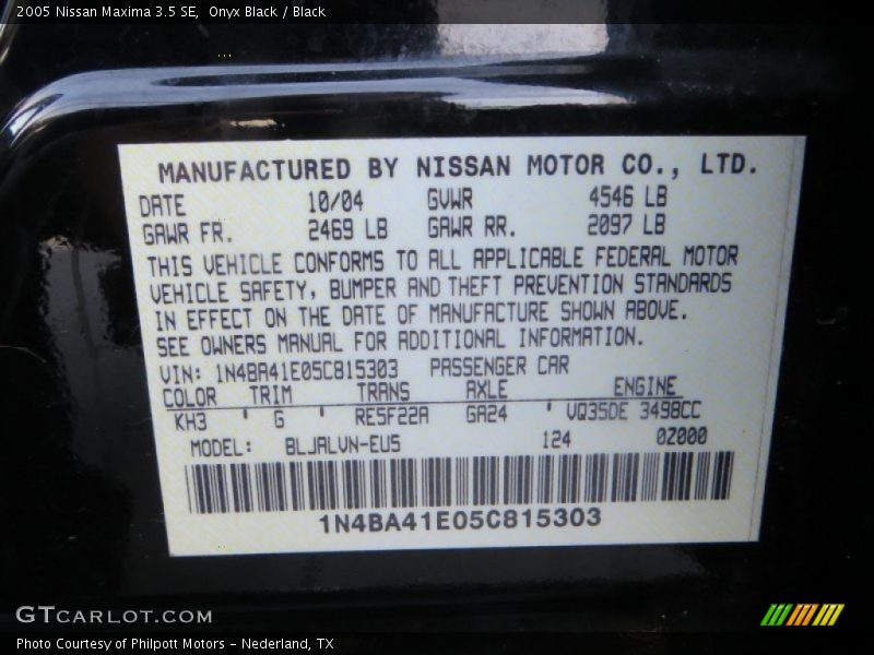 Onyx Black / Black 2005 Nissan Maxima 3.5 SE