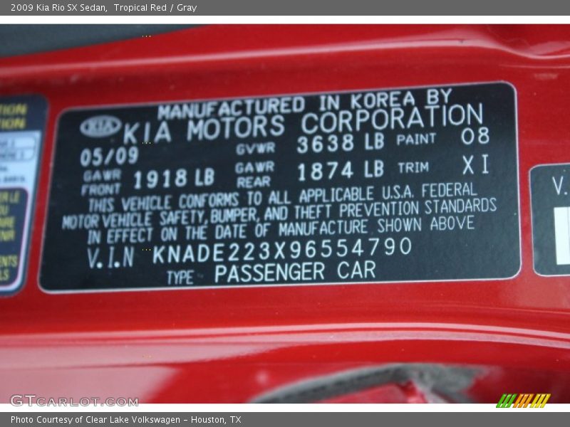 Tropical Red / Gray 2009 Kia Rio SX Sedan