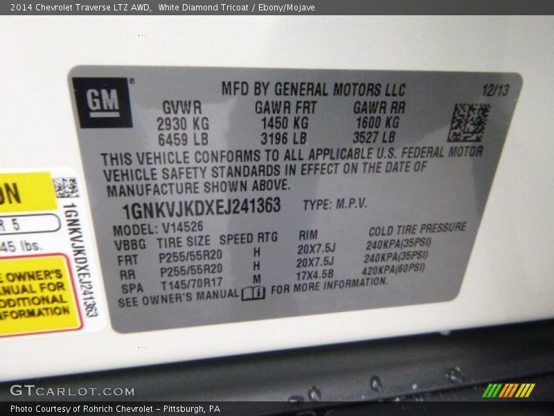 White Diamond Tricoat / Ebony/Mojave 2014 Chevrolet Traverse LTZ AWD