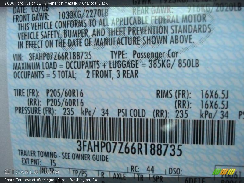 Silver Frost Metallic / Charcoal Black 2006 Ford Fusion SE