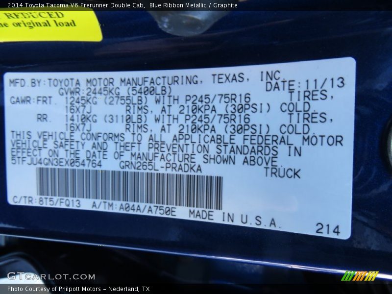 Blue Ribbon Metallic / Graphite 2014 Toyota Tacoma V6 Prerunner Double Cab