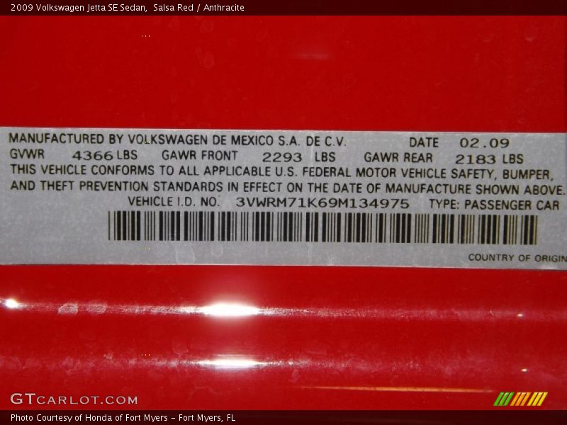 Salsa Red / Anthracite 2009 Volkswagen Jetta SE Sedan