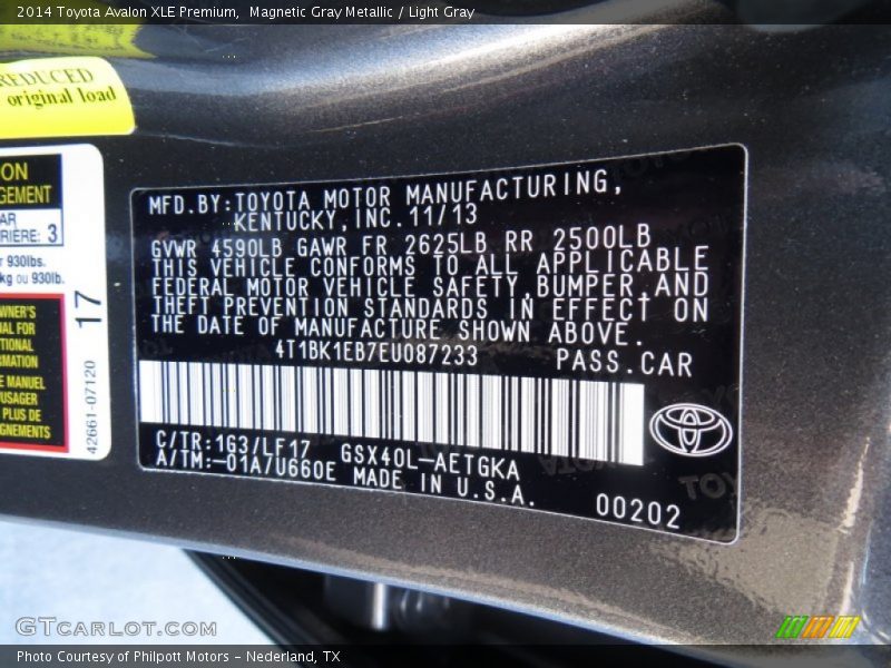 Magnetic Gray Metallic / Light Gray 2014 Toyota Avalon XLE Premium