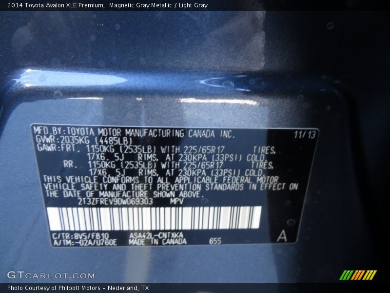 Magnetic Gray Metallic / Light Gray 2014 Toyota Avalon XLE Premium
