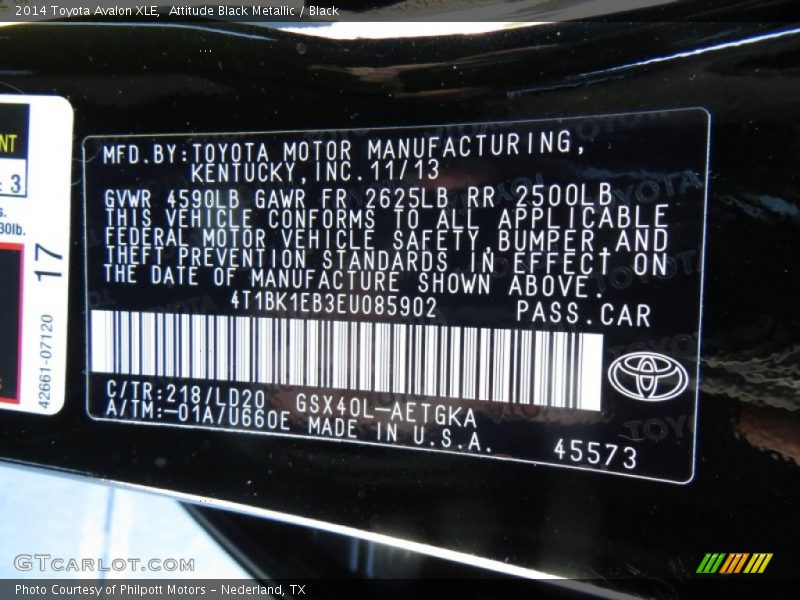 Attitude Black Metallic / Black 2014 Toyota Avalon XLE