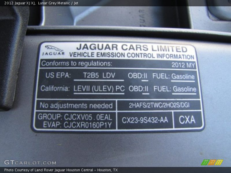 Lunar Grey Metallic / Jet 2012 Jaguar XJ XJ