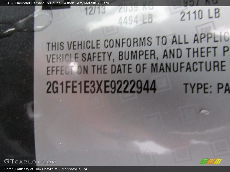 Ashen Gray Metallic / Black 2014 Chevrolet Camaro LS Coupe