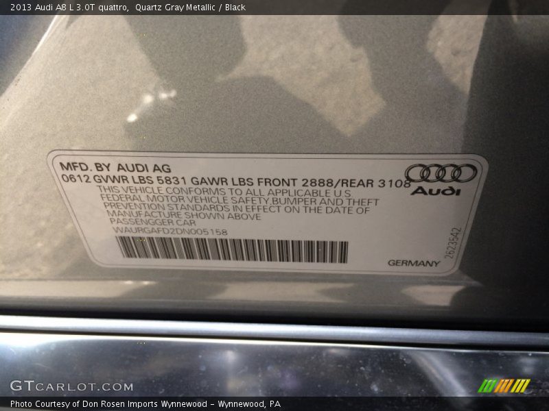 Quartz Gray Metallic / Black 2013 Audi A8 L 3.0T quattro