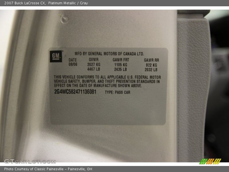 Platinum Metallic / Gray 2007 Buick LaCrosse CX