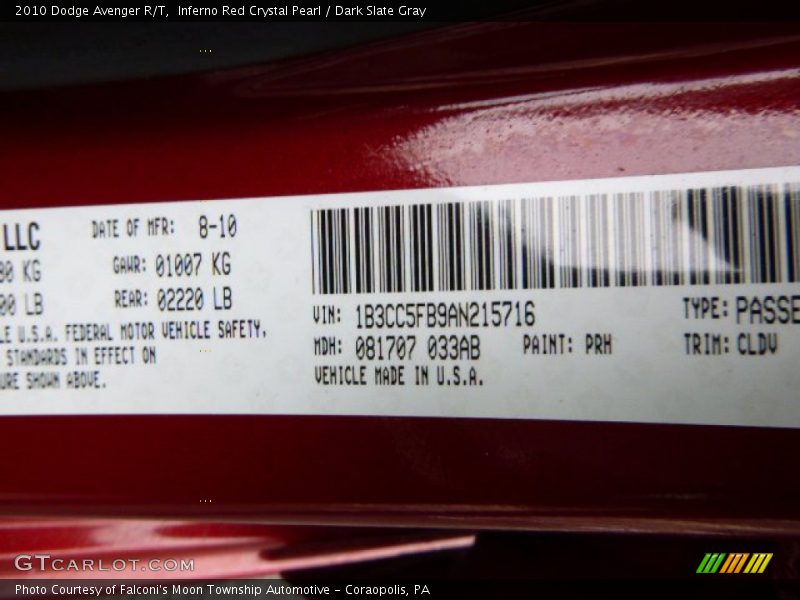 Inferno Red Crystal Pearl / Dark Slate Gray 2010 Dodge Avenger R/T