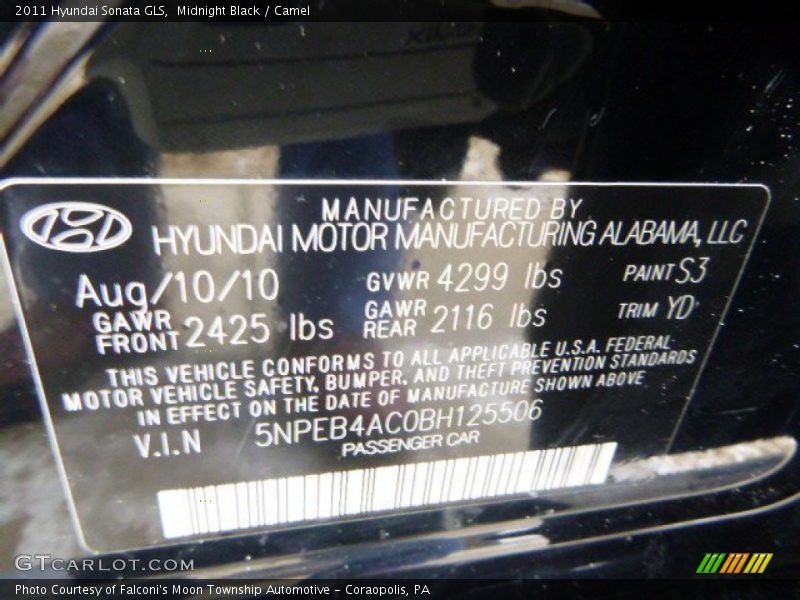 Midnight Black / Camel 2011 Hyundai Sonata GLS