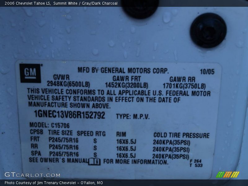 Summit White / Gray/Dark Charcoal 2006 Chevrolet Tahoe LS